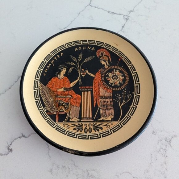 Greek Mythology Goddess Athena & Poseidon  Rare Ancient Greek Art Pottery Plate - Picture 2 of 6